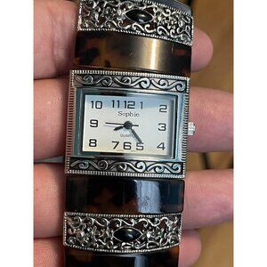 Sophie womens stretch‎ quartz watch tortoise brown silver tone needs battery *